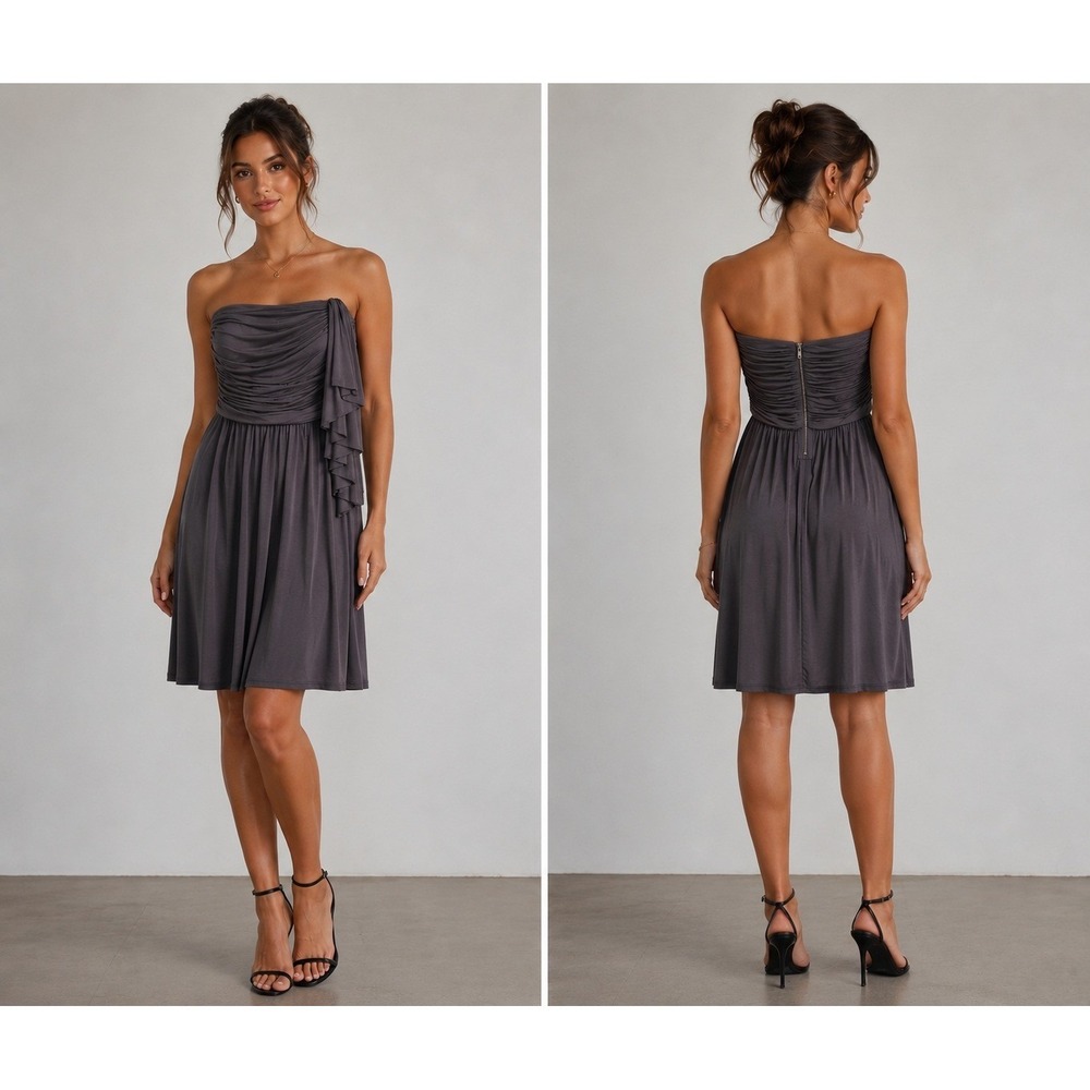 J.Crew Womens Strapless Ruched Ruffle Midi Dress Charcoal Gray 41634 Size 2‎